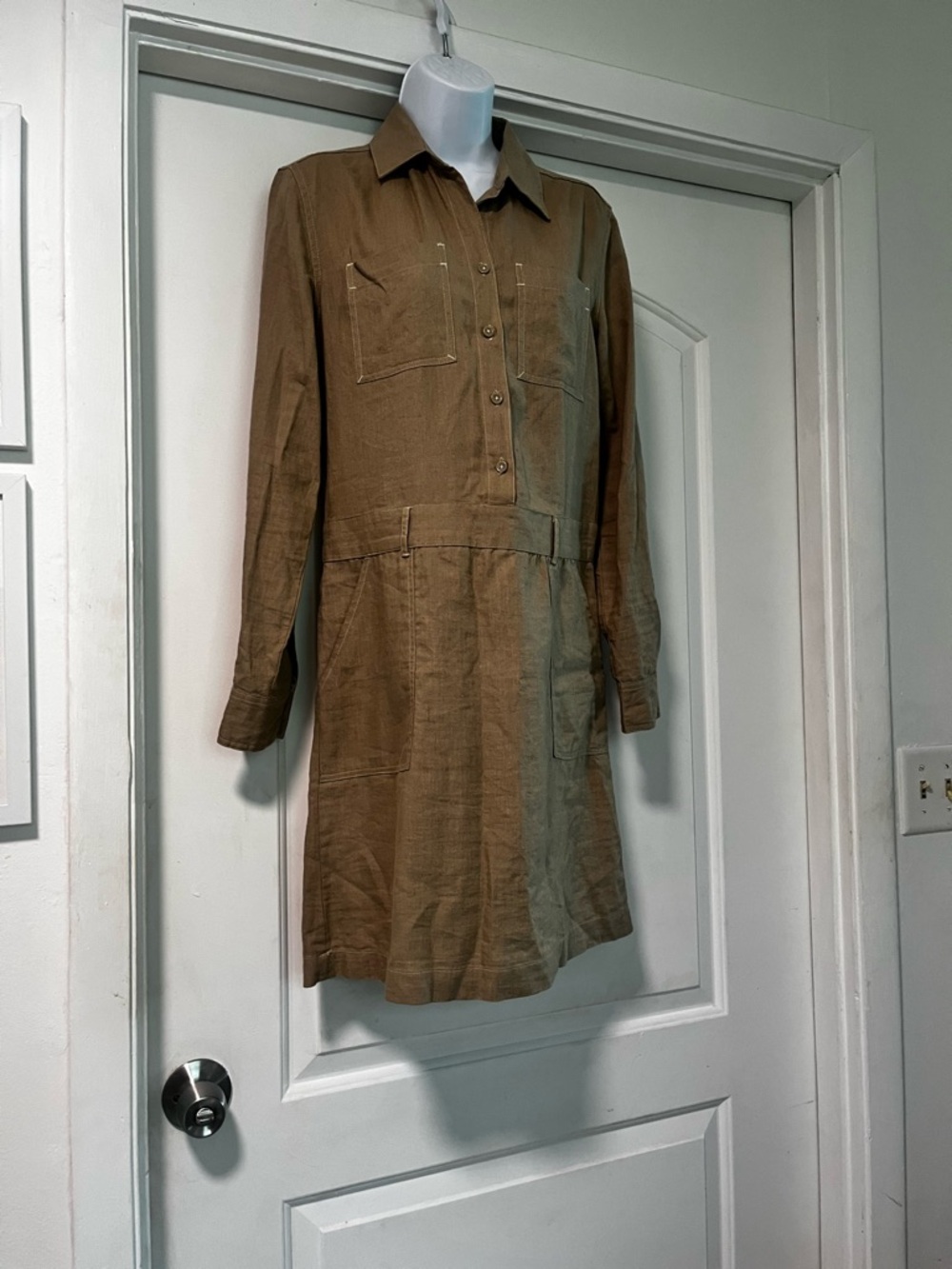 beachlunchlounge Tan Button-Front Shirt Mini Dress